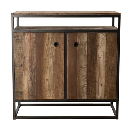 Buffet 2 portes 1 étagère en teck recyclé acacia et métal - Athena