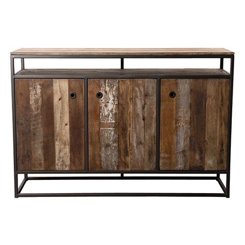 Buffet 3 portes 1 étagère en teck recyclé acacia et métal - Athena