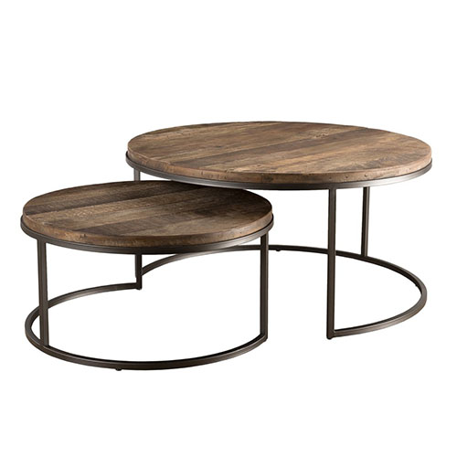 Set de 2 tables basses gigognes en teck recyclé acacia et métal - Collection Sixtine