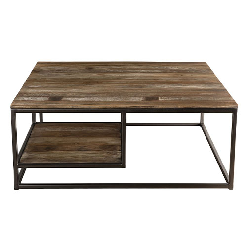 Table basse carrée en teck recyclé acacia et métal - Athena