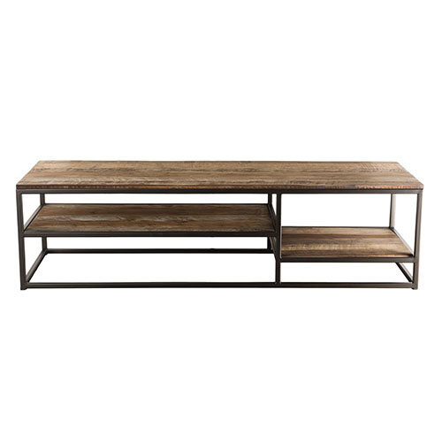 Table basse rectangulaire en teck recyclé acacia et métal - Athena