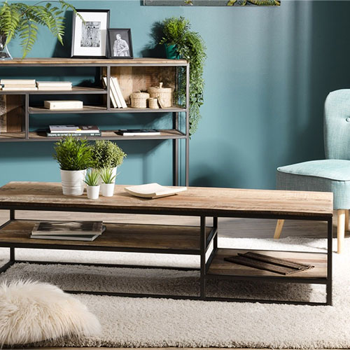 Table basse rectangulaire en teck recyclé acacia et métal - Athena