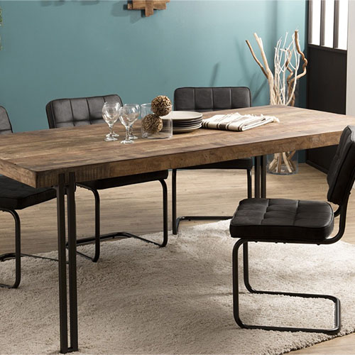 Table à manger en teck recyclé acacia et métal - Athena