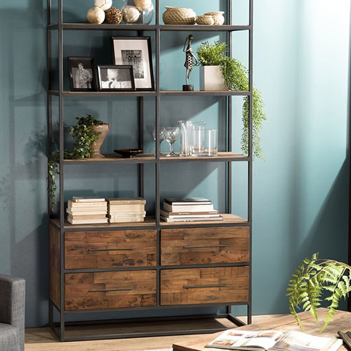 Etagère 4 niveaux 4 tiroirs en teck recyclé et métal - Collection Sixtine