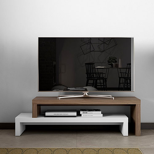 Meuble TV modulable en contreplaqué foncé et blanc - Collection Cliff - Temahome
