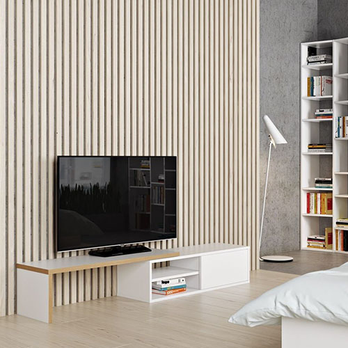 Meuble TV modulable 2 étagères en contreplaqué naturel et blanc - Collection Move - Temahome