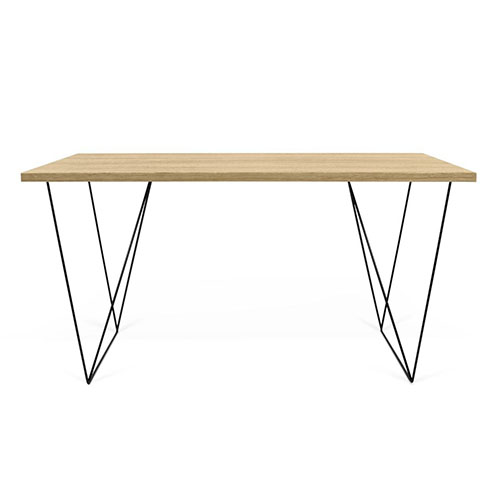 Bureau en contreplaqué naturel piètement polygonal en métal noir - Collection Flow - Temahome