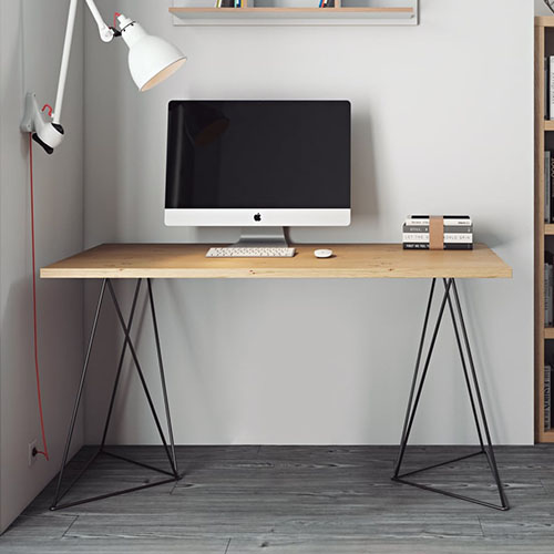 Bureau en contreplaqué naturel piètement polygonal en métal noir - Collection Flow - Temahome