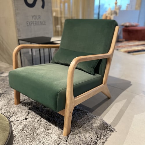 Fauteuil en bois et velours vert - Mark