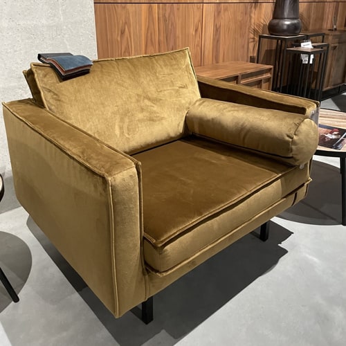 Fauteuil en velours jaune miel - Rodeo