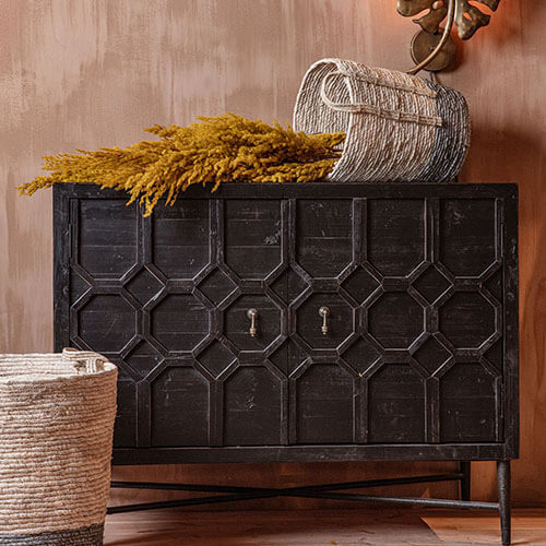 Meuble de rangement 2 portes en bois et métal noir - Bequest