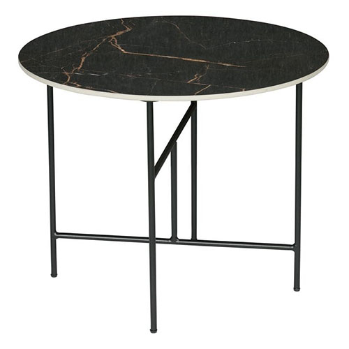 Table basse ronde 40xØ60 effet marbre et piètement en métal noir - Vida