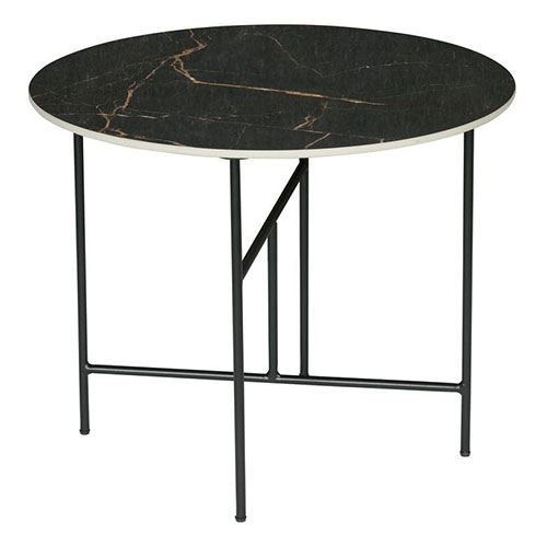 Table basse ronde 48xø80 en marbre noir piètement en métal noir - Collection Vida - Woood