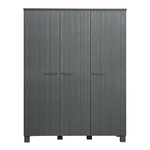 Armoire 3 portes en pin massif gris anthracite - Collection Dennis - Woood