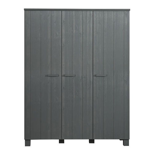 Armoire 3 portes en pin massif gris anthracite - Dennis