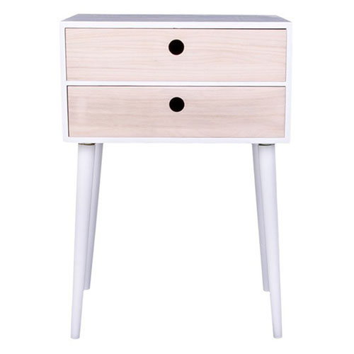 Table de chevet en bois naturel et blanc 2 tiroirs - Collection Rimini - House Nordic