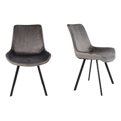 Lot de 2 chaises en velours gris piètement noir - Collection Drammen - House Nordic