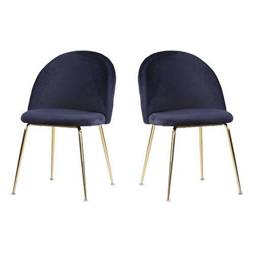Lot de 2 chaises en velours bleu piètement doré - Geneve