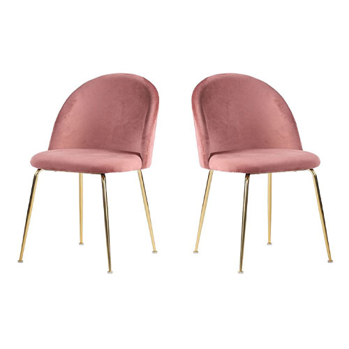 Lot de 2 chaises en velours rose piètement doré - Geneve