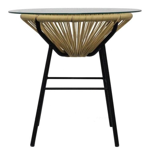Table en pvc tressé, verre et métal beige - Collection Sumatra - Red Cartel