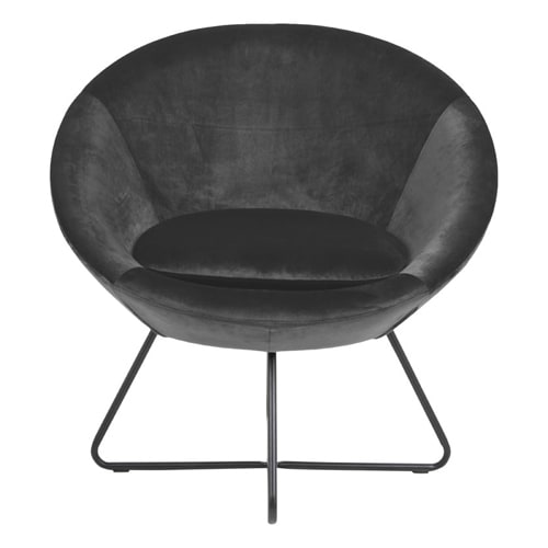 Fauteuil rond en velours gris anthracite piètement métal - Collection Center