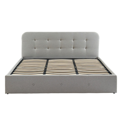 Lit coffre 180x200 cm gris clair avec tête de lit + sommier à lattes - Collection Kate