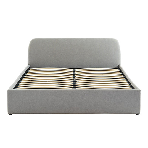 Lit coffre scandinave 140x190 gris clair avec tête de lit + sommier à lattes - Collection Lena.