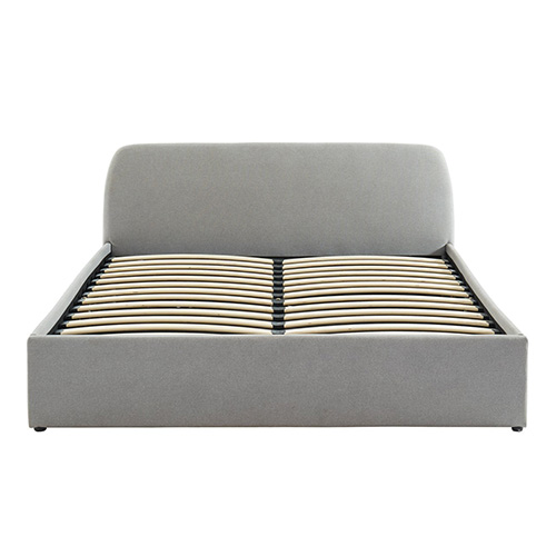 Lit coffre scandinave 160x200 gris clair avec tête de lit + sommier à lattes - Lena