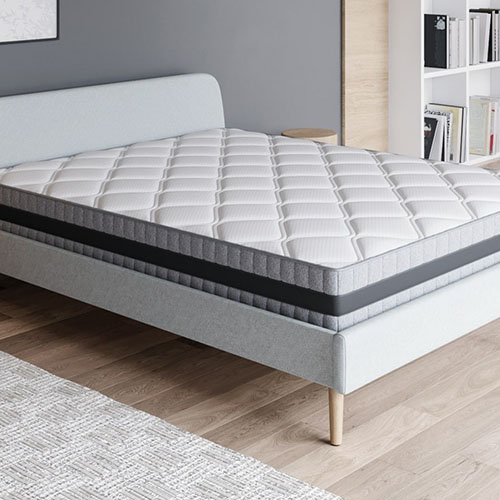 Ensemble matelas mémoire 160x200 Memo Luxe + Lit gris clair avec sommier Gaby - Mousse HD + Mémoire de forme - Hbedding