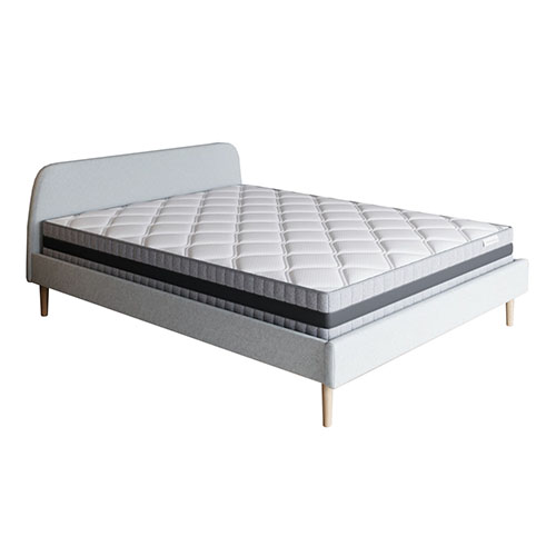 Ensemble matelas mémoire 180x200 + Lit gris clair + sommier à lattes - Mousse HD + Mémoire de forme - Memo Luxe