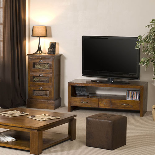 Meuble TV 3 tiroirs en mindi - Lauren