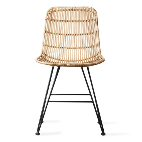 Chaise en rotin naturel piètement métal noir - HK Living
