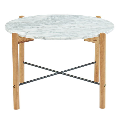 Table basse ronde 60 cm en marbre blanc et pieds en chêne- Collection Anna