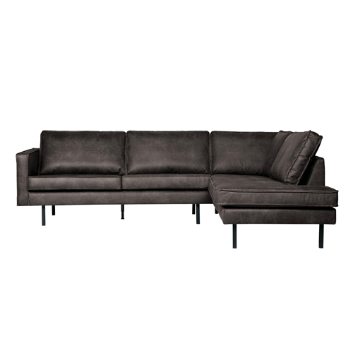 Canapé d'angle droit 6 places en cuir noir - Collection Rodeo - BePureHome