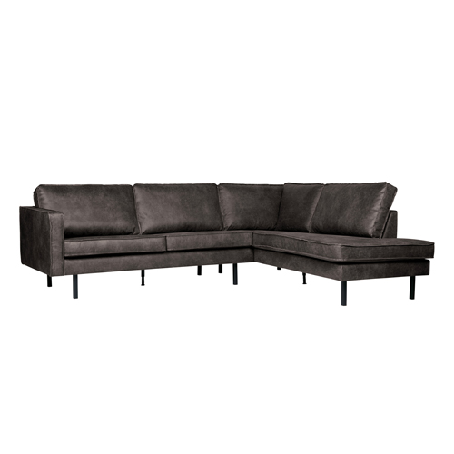 Canapé d'angle droit 6 places en cuir noir - Collection Rodeo - BePureHome