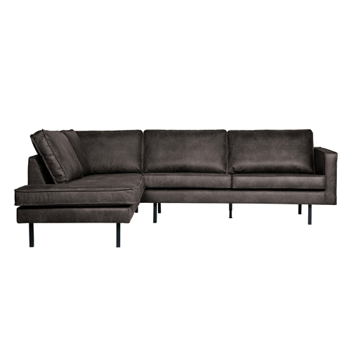 Canapé d'angle gauche 6 places en cuir noir - Collection Rodeo - BePureHome