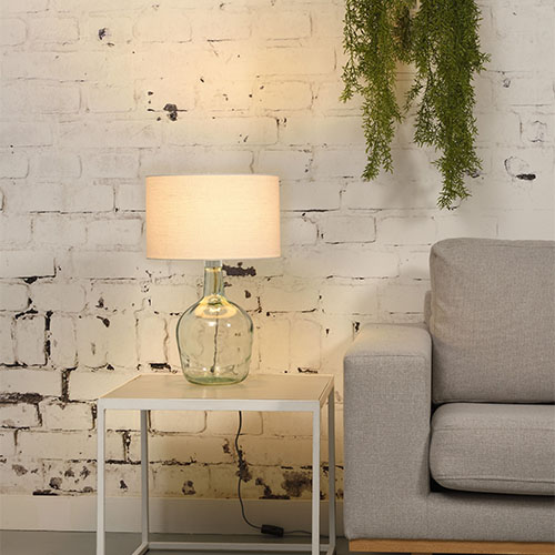 Lampe à poser en verre recyclé et lin blanc - Taille S - Murano