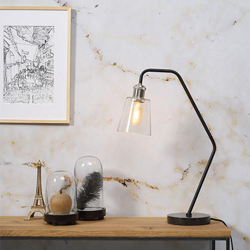 Lampe à poser en marbre noir et verre - Paris