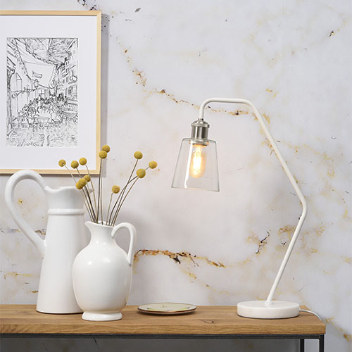 Lampe à poser en marbre blanc et verre - Paris