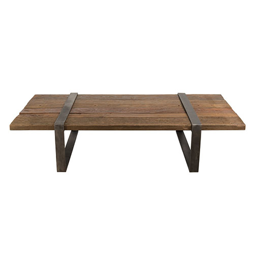Table basse multi-planches en bois massif et métal - Collection Mathis