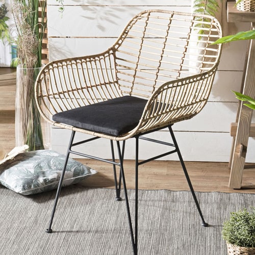 Fauteuil en rotin naturel avec accoudoirs - Collection Camille