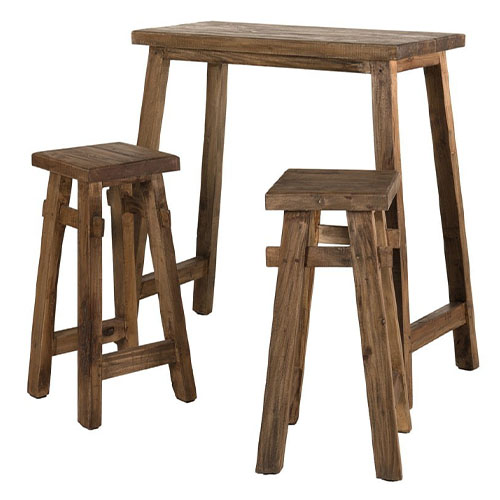 Set 1 table 2 tabourets en bois - Nora