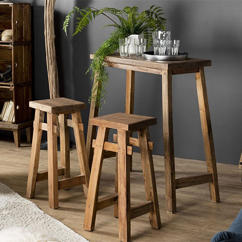 Set 1 table 2 tabourets en bois - Nora