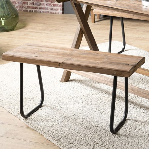 Banc 90x34cm en teck piètement métal - Nora