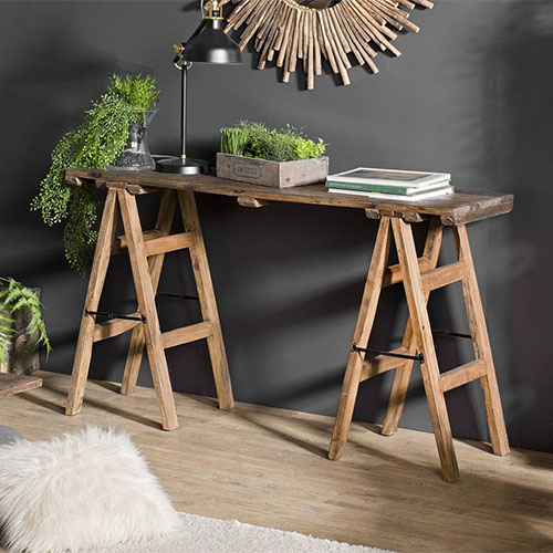 Console tréteaux en bois recyclé - Collection Nora