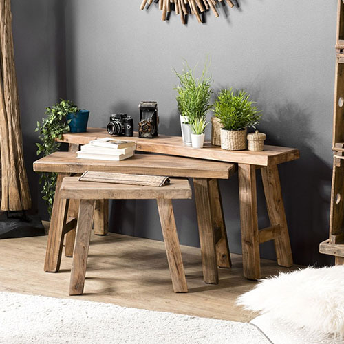 Set de 3 bancs gigognes en bois - Nora