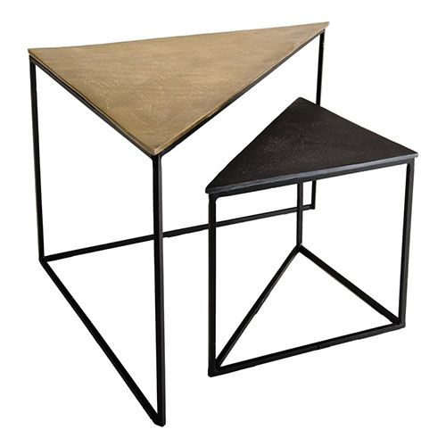 Set de 2 tables gigognes triangle en aluminium doré et noir - Johan