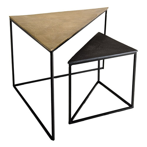 Set de 2 tables gigognes triangle en aluminium doré et noir - Collection Johan