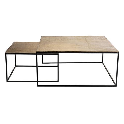 Set de 2 tables gigognes carrées en aluminium doré piètement métal - Johan