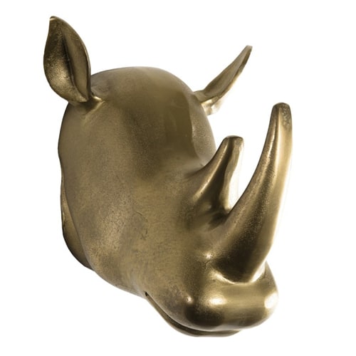 Décoration sculpture rhinocéros en aluminium doré - Collection Johan